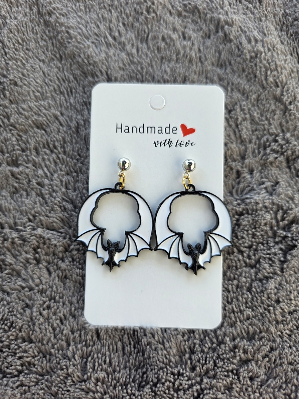 Halloween Earrings: Bats - Black and White